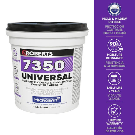 Roberts 7350-0 Universal Floor Adhesive, Paste, Off White, 1 qt Pail, Pack of 6