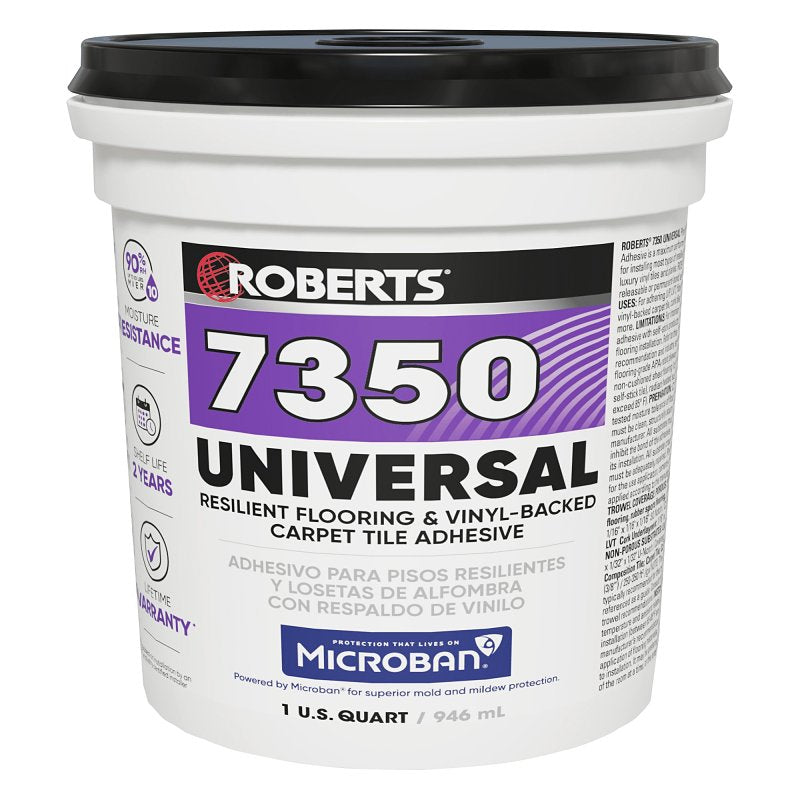 Roberts 7350-0 Universal Floor Adhesive, Paste, Off White, 1 qt Pail, Pack of 6
