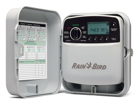 Rain Bird TRU Series TRU8O Programmable Irrigation Controller, 120 V, 8-Zone, 3-Program, Digital Display, Screw, White