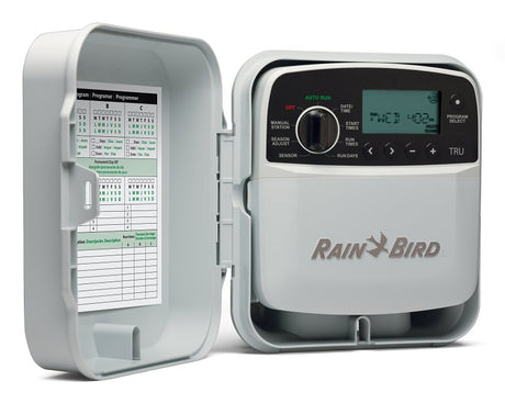 Rain Bird TRU Series TRU8O Programmable Irrigation Controller, 120 V, 8-Zone, 3-Program, Digital Display, Screw, White
