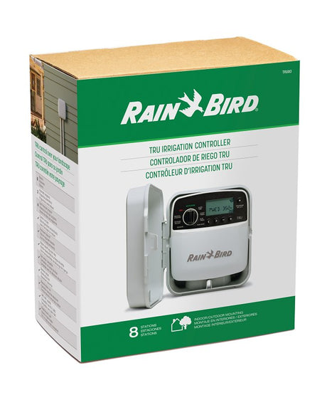 Rain Bird TRU Series TRU8O Programmable Irrigation Controller, 120 V, 8-Zone, 3-Program, Digital Display, Screw, White