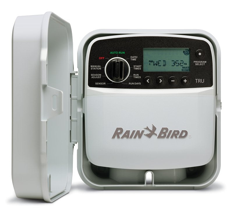 Rain Bird TRU Series TRU8O Programmable Irrigation Controller, 120 V, 8-Zone, 3-Program, Digital Display, Screw, White