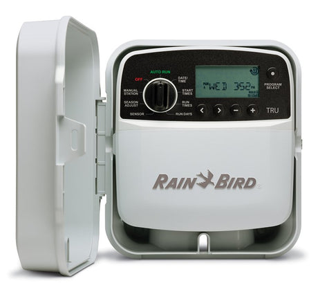 Rain Bird TRU Series TRU8O Programmable Irrigation Controller, 120 V, 8-Zone, 3-Program, Digital Display, Screw, White