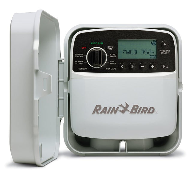 Rain Bird TRU Series TRU8O Programmable Irrigation Controller, 120 V, 8-Zone, 3-Program, Digital Display, Screw, White