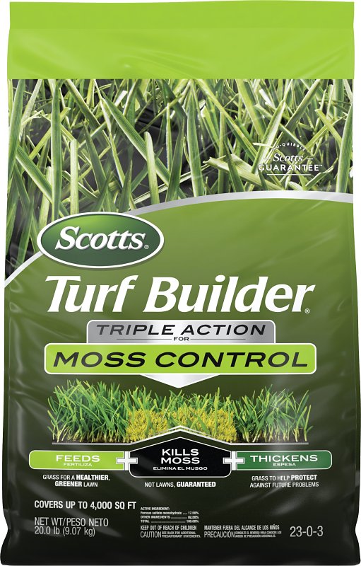 Scotts Turf Builder 38506 Moss Killer and Lawn Fertilizer, Granular, Dark Brown/Tan, 20 lb Bag