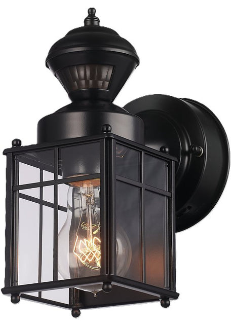 globe Franklin 60000001 Motion-Sensing Wall Lantern, LED Lamp, Black Fixture, Matte Black Fixture, Pack of 2
