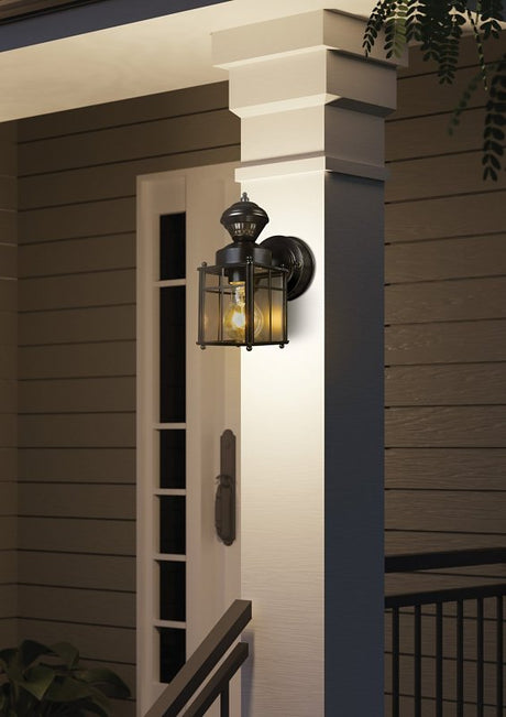 globe Franklin 60000001 Motion-Sensing Wall Lantern, LED Lamp, Black Fixture, Matte Black Fixture, Pack of 2