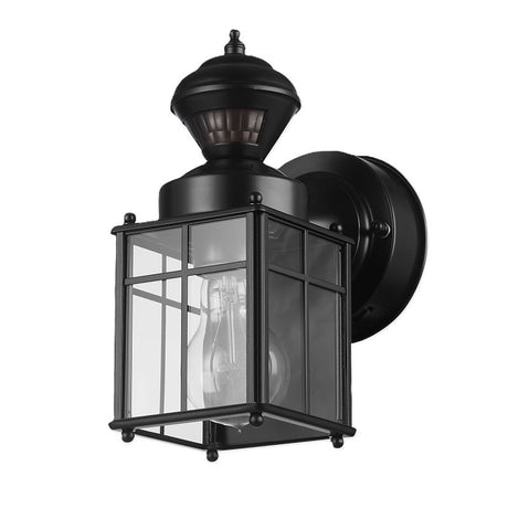 globe Franklin 60000001 Motion-Sensing Wall Lantern, LED Lamp, Black Fixture, Matte Black Fixture, Pack of 2