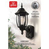 globe Ashford 60000002 Motion-Sensing Wall Lantern, LED Lamp, Black Fixture, Matte Black Fixture, Pack of 2