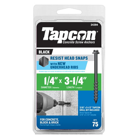 Tapcon 24394 Concrete Screw Anchor, 1/4 in Dia, 3-3/4 in L, Steel, Climaseal