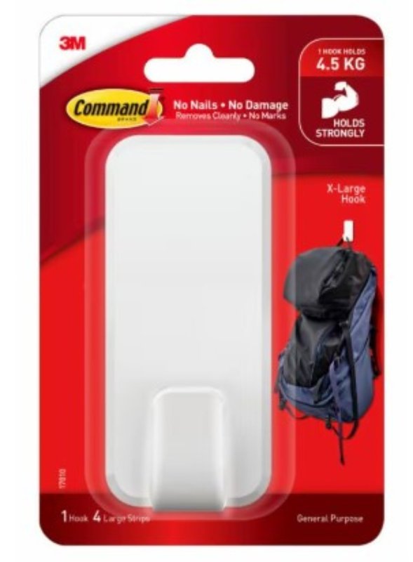 Command 17010-ES Extra Large Hook, 4.54 kg, Plastic, White
