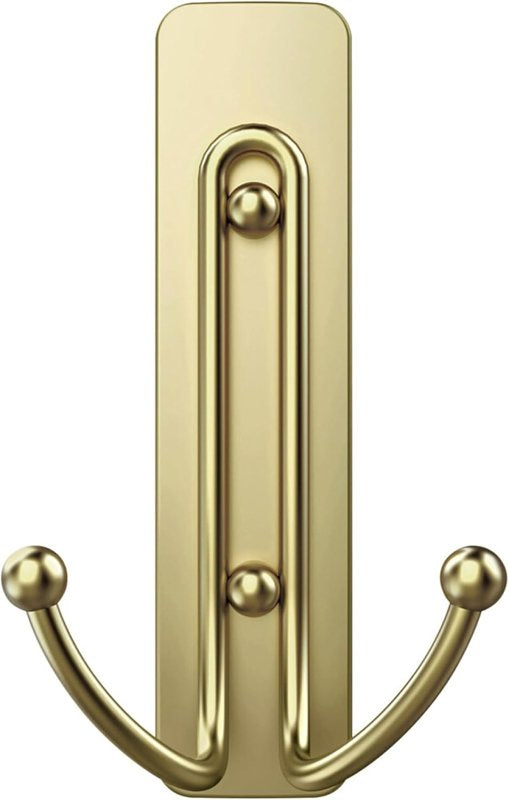 Command 17036BR-ES Double Hook, 4 lb, 1-Hook, Plastic, Gold, Satin Brass
