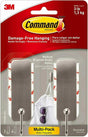 Command 17034BN-2ES Medium Adhesive Hook, 3 lb, 2-Hook, Metal, Brushed Nickel