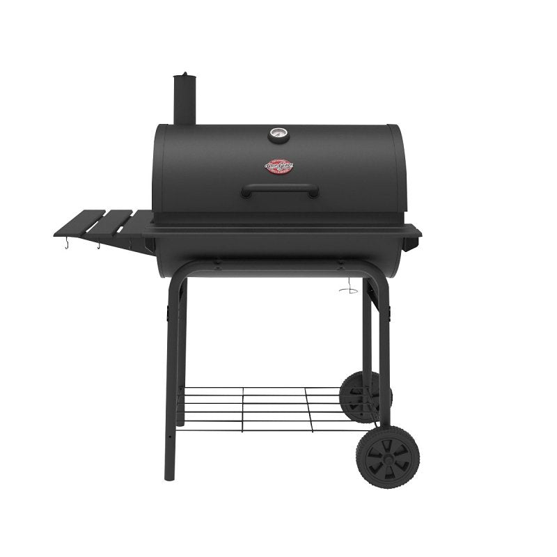 Char-Griller E2827 Charcoal Grill, 850 sq-in Primary Cooking Surface, Black, Side Shelf Included: Yes, Steel Body