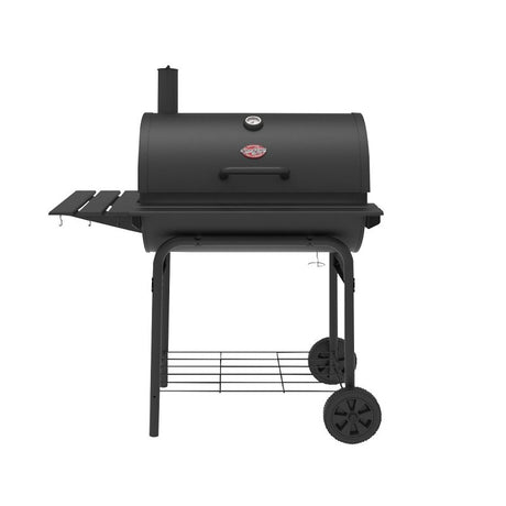 Char-Griller E2827 Charcoal Grill, 850 sq-in Primary Cooking Surface, Black, Side Shelf Included: Yes, Steel Body