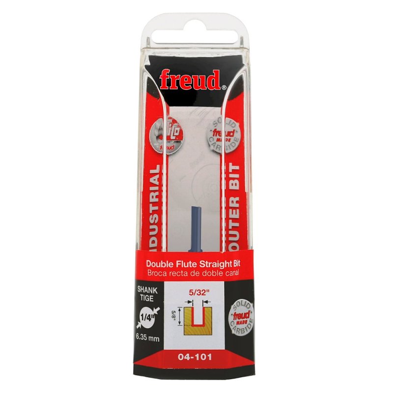 Freud 04-101 Double Flute Straight Bit, 5/32 in Dia Cutter, 5/8 in L Cutting, 1-1/2 in OAL, 1/4 in Dia Shank, 2-Cutter