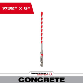 Milwaukee SHOCKWAVE 48-20-9009 Hammer Drill Bit, 7/32 in Dia, 6 in OAL, 1/4 in Dia Shank, Hex Shank, Pack of 3