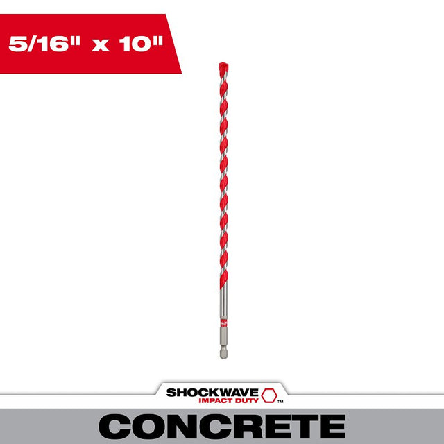 Milwaukee 48-20-9018 Hammer Drill Bit, 5/16 in Dia, 10 in OAL, Precision Ground, Wide Flute, 3-Flat Shank