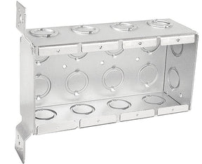 Southwire TB-425-F-UPC Masonry Box, 4-Gang, 18-Knockout, 1/2, 3/4 in Knockout, Steel, Silver, Galvanized, Stud Side