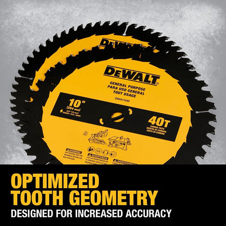 DEWALT DWA110CMB Series Circular Saw Blade Set, Specifications: 5/8 in Arbor Size, 0.094 in Kerf, 60 Teeth, Carbide