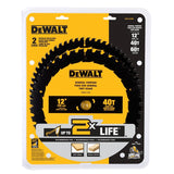 DEWALT DWA112CMB Series Circular Saw Blade Set, Specifications: 1 in Arbor Size, 0.098 in Kerf, 40 Teeth, Carbide, 2/PK