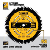 DEWALT DWA11080 Circular Saw Blade, 10 in Dia, 1 in Arbor, 80-Teeth, Carbide Cutting Edge, Applicable Materials: Wood