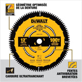DEWALT DWA112100 Saw Blade, 12 in Dia, 1 in Arbor, 100-Teeth, Carbide Cutting Edge, Applicable Materials: Wood