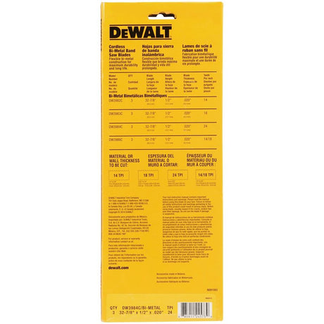 DEWALT DW3984C Band Saw Blade, 1/2 in W, 32-7/8 in L, 24 TPI, HSS Cutting Edge, Bi-Metal