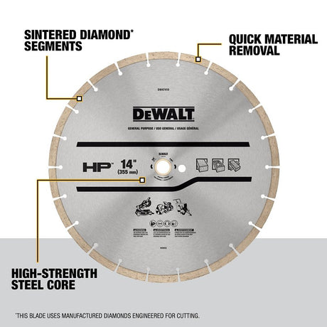 DEWALT DW47410 General-Purpose Blade, 14 in Dia, 1 in Arbor, Segmented Rim