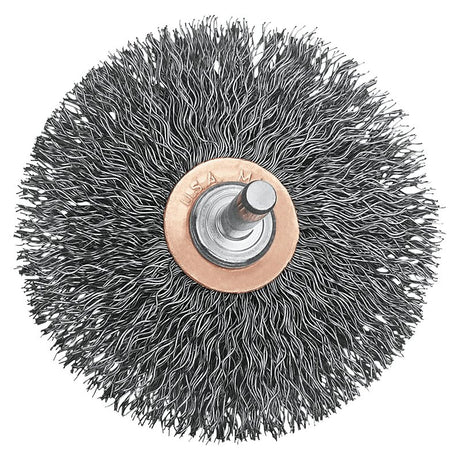 DEWALT DW4903 Circular Small Wire Brush, 3 in Dia, 1/4 in Arbor/Shank, Crimped Bristle, 0.014 in Dia Bristle