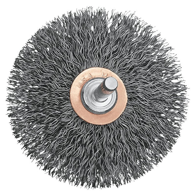 DEWALT DW4903 Circular Small Wire Brush, 3 in Dia, 1/4 in Arbor/Shank, Crimped Bristle, 0.014 in Dia Bristle