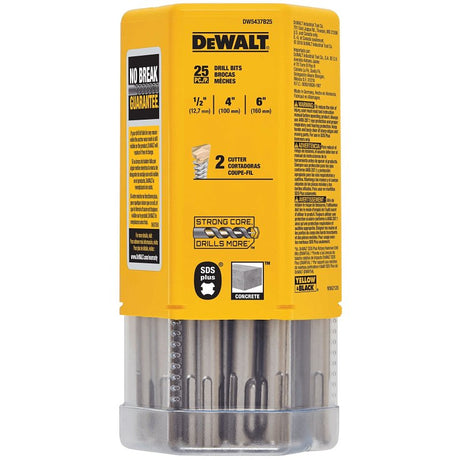 DEWALT DW5437B25 Drill Bit, 1/2 in Dia, 6 in OAL, Helix Flute, 2-Flute, SDS Plus Shank