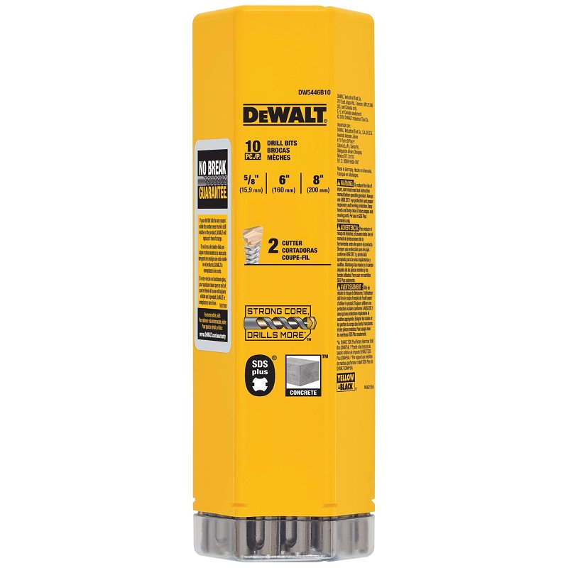 DEWALT DW5446B10 Hammer Drill Bit, 5/8 in Dia, 8 in OAL, Helix Flute, 4-Flute, SDS Plus Shank, Pack of 10
