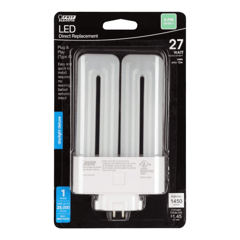 Feit Electric BPPL27865LEDHDRP Quad Tube Replacement Bulb, 27 W Equivalent, GX10q-4 Lamp Base, 6500 K Color Temp