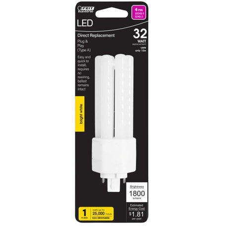 Feit Electric BPPLT32E835LEDG2HDRP LED Bulb, Triple Tube, PL Lamp, GX24q-3 Lamp Base, Bright White Light