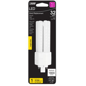 Feit Electric BPPLT32E835LEDG2HDRP LED Bulb, Triple Tube, PL Lamp, GX24Q-3 Lamp Base, Non-Dimmable, Bright White