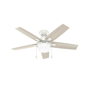 Hunter Anisten Series 52488 Ceiling Fan, 5-Blade, White Housing, Fresh White/Light Oak Blade, 44 in Sweep, MDF Blade