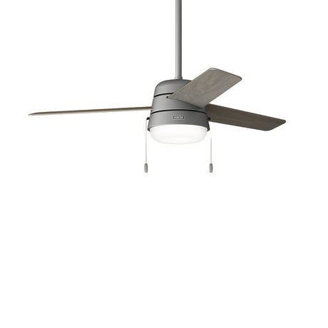 Hunter Aker Series 51734 Ceiling Fan, 3-Blade, Matte Silver Housing, Gray Walnut/Matte Silver Blade, Plywood Blade
