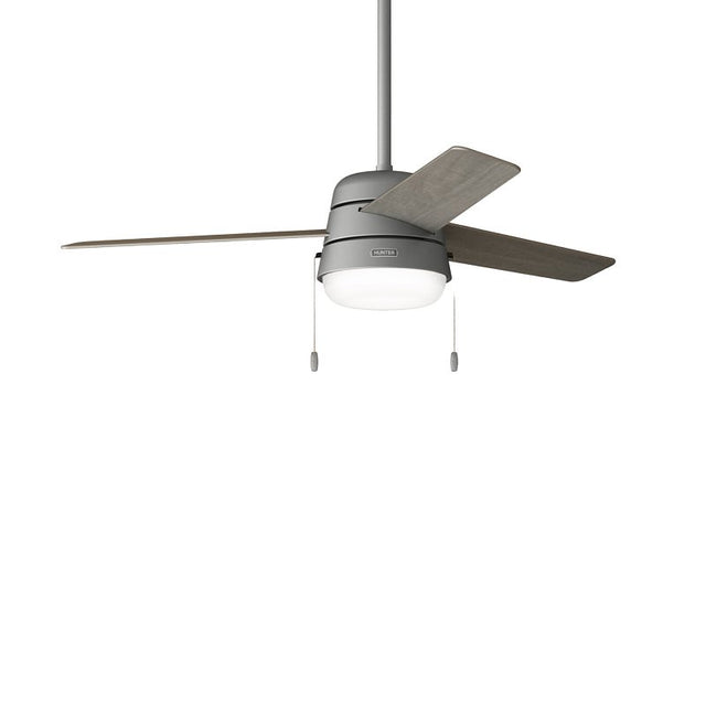 Hunter Aker Series 51734 Ceiling Fan, 3-Blade, Matte Silver Housing, Gray Walnut/Matte Silver Blade, Plywood Blade