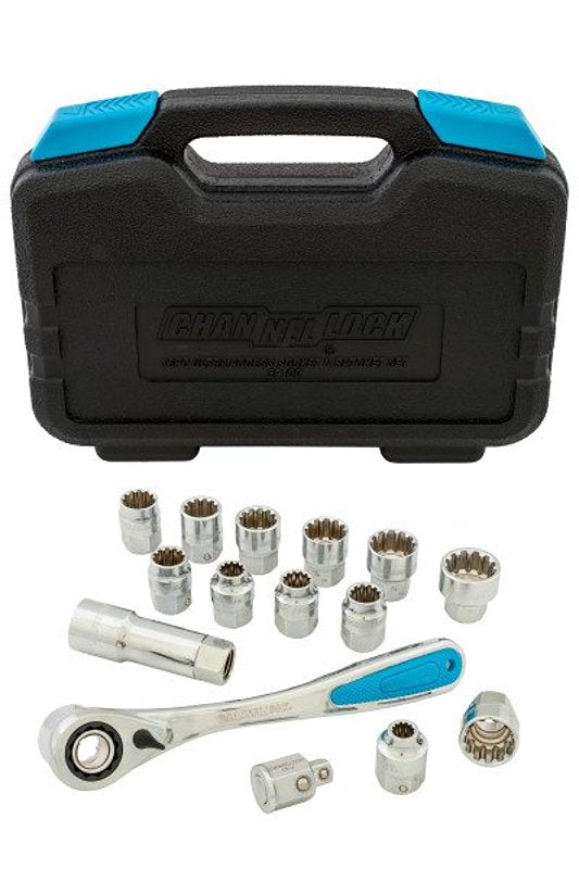 Channellock 39100 Socket Set, Steel, Chrome, Specifications: 3/8 in Drive Size