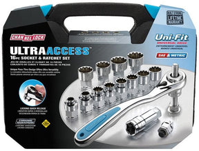 Channellock 39100 Socket Set, Steel, Chrome, Specifications: 3/8 in Drive Size
