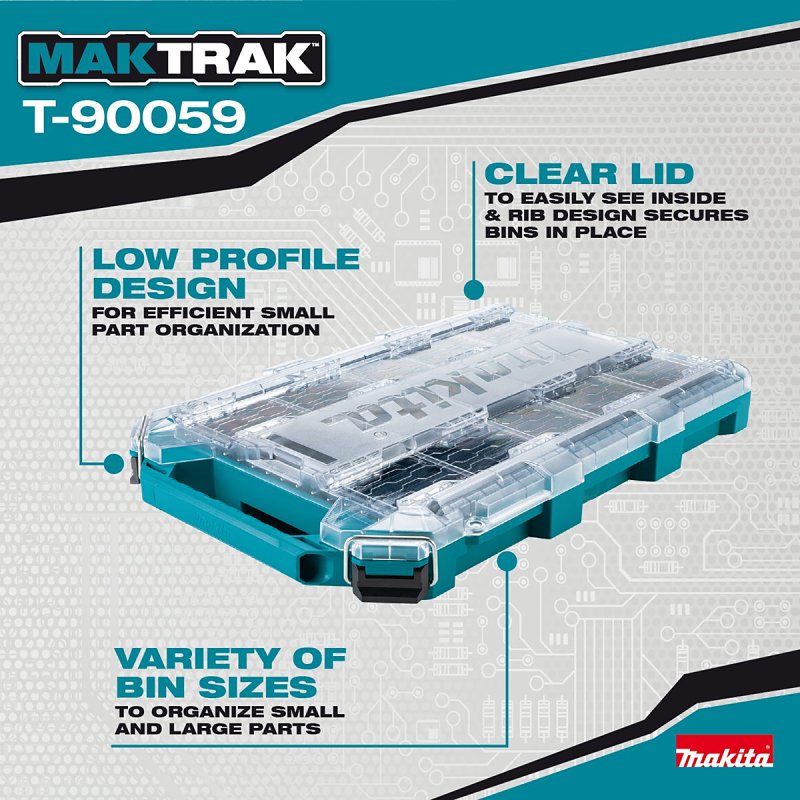Makita MAKTRAK T-90059 Low-Profile Medium Organizer, 479 cu-in, Copolymer/Resin, Teal