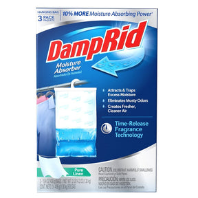 DampRid FG83PLSB Moisture Absorber, 15.4 oz Hanging Bag, Flake, Pellet, Odorless, Pure Linen, Pack of 4