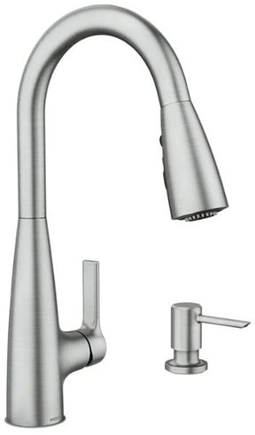 Moen Haelyn 87627 Series 87627SRS Pull-Down Kitchen Faucet, 1.5 gpm, 1-Handle, 1, 2, 3, 4-Faucet Hole, Metal