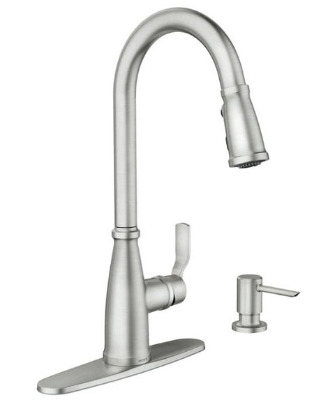 Moen Nolia 87071 Series 87071SRS Pull-Down Kitchen Faucet, 1.5 gpm, 1-Faucet Handle, 1, 2, 3, 4-Faucet Hole, Metal