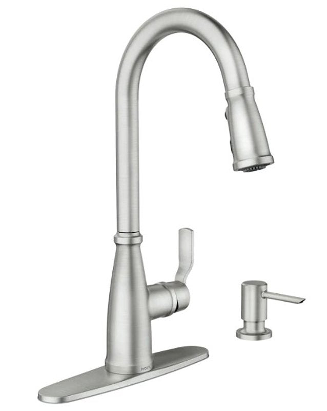 Moen Nolia 87071 Series 87071SRS Pull-Down Kitchen Faucet, 1.5 gpm, 1-Faucet Handle, 1, 2, 3, 4-Faucet Hole, Metal
