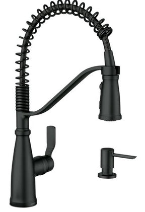 Moen Nolia Series 87886BL Kitchen Faucet, 1.5 gpm, 1-Faucet Handle, 1, 3-Hole, Metal, Matte Black, 4-Spray Function