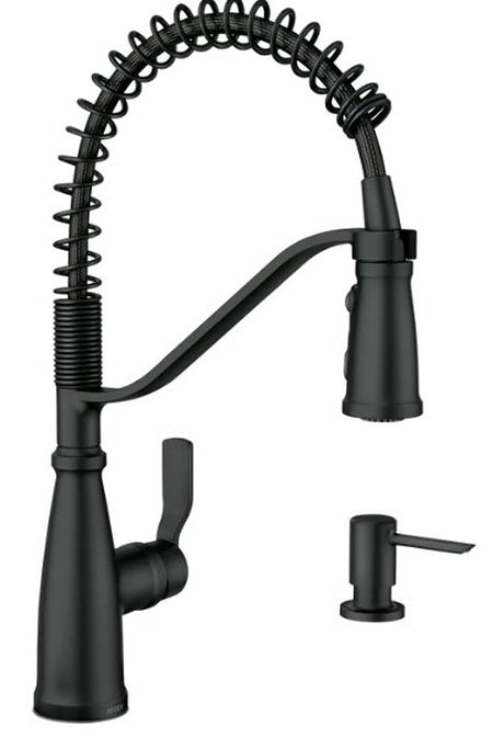 Moen Nolia Series 87886BL Kitchen Faucet, 1.5 gpm, 1-Faucet Handle, 1, 3-Hole, Metal, Matte Black, 4-Spray Function