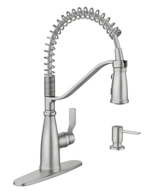 Moen Nolia 87886BZG Kitchen Faucet, 1.5 gpm, 1-Handle, 1, 3-Hole, Metal, Bronzed Gold, 4-Spray Function