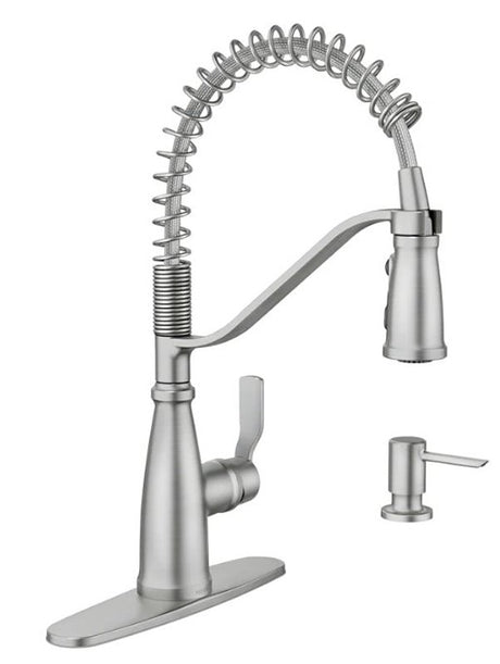 Moen Nolia 87886BZG Kitchen Faucet, 1.5 gpm, 1-Handle, 1, 3-Hole, Metal, Bronzed Gold, 4-Spray Function